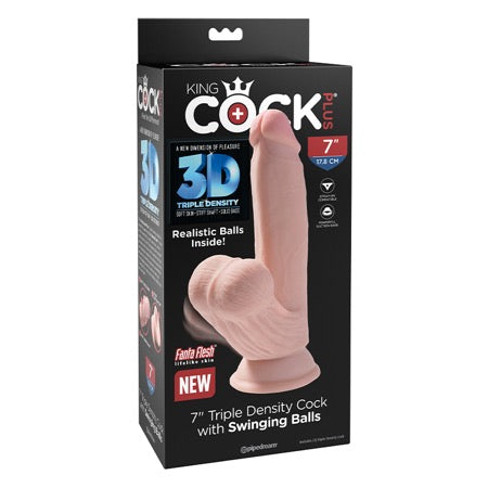 Pipedream King Cock Plus 7 in. Triple-Density Cock With Swinging Balls Dildo Beige - Not Very Vanilla