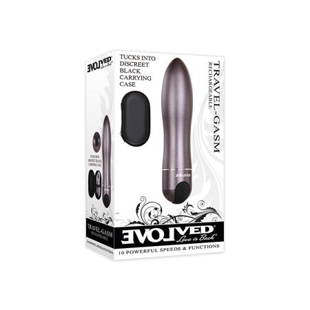 Evolved Travel-Gasm Rechargeable Metal Bullet Vibrator With Carrying Case Gunmetal - Not Very Vanilla