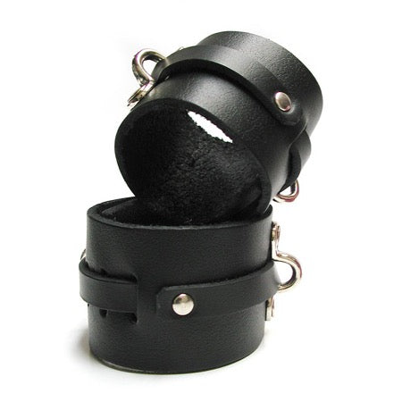 Kinklab Bondage Basics Leather Ankle Cuffs - Black - Not Very Vanilla