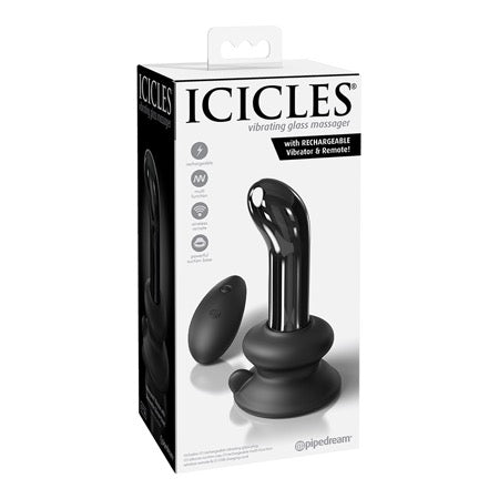 Pipedream Icicles No. 84 Vibrating Curved Glass Massager With Suction Cup Black - Not Very Vanilla