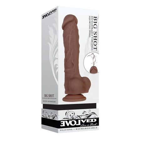 Evolved Big Shot Rechargeable Vibrating 8 in. Silicone Squirting Dildo Brown - Not Very Vanilla