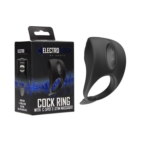 Shots ElectroShock Rechargeable Silicone Cockring With Clitoral E-Stimulation Massager Black - Not Very Vanilla