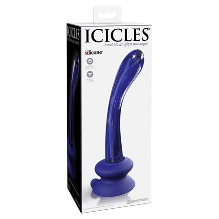 Pipedream Icicles No. 89 Curved Glass G-Spot Massager With Suction Cup Blue - Not Very Vanilla