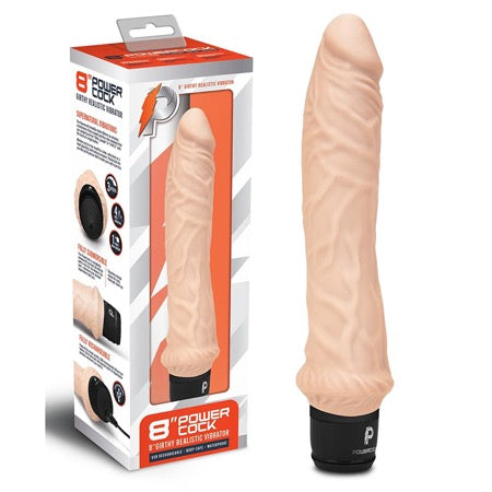 Powercock 8 in. Girthy Realistic Vibrator Rechargeable Silicone Vibrating Dildo Beige - Not Very Vanilla