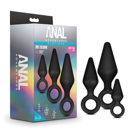 Blush Anal Adventures Platinum Silicone 3-Piece Loop Plug Kit Black - Not Very Vanilla