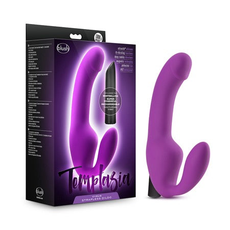 Blush Temptasia Cyrus 8.5 in. Silicone Strapless Strap-On Dildo with Bullet Vibrator Purple - Not Very Vanilla