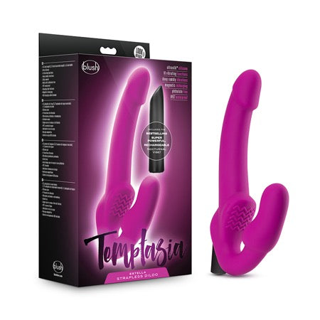 Blush Temptasia Estella 9.5 in. Silicone Strapless Strap-On Dildo with Bullet Vibrator Pink - Not Very Vanilla