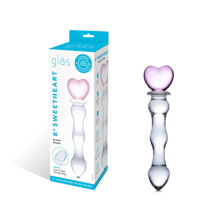 Glas 8 in. Sweetheart Glass Dildo with Pink Heart-Shaped Handle - Not Very Vanilla