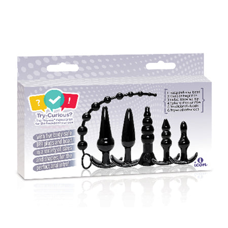 Try-Curious Anal Plug Kit Black - Not Very Vanilla