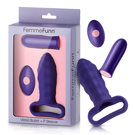 FemmeFunn Versa P Bullet Vibrator & Textured Silicone Sleeve Dark Purple - Not Very Vanilla