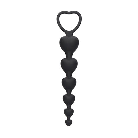 Ouch! Silicone Anal Heart Beads Black - Not Very Vanilla