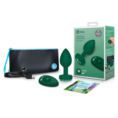 b-Vibe Vibrating Jewel Rechargeable Remote-Controlled Anal Plug with Gem Base Emerald M/L - Not Very Vanilla