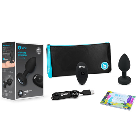 b-Vibe Vibrating Jewel Rechargeable Remote-Controlled Anal Plug with Gem Base Black Diamond M/L - Not Very Vanilla