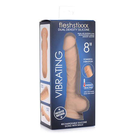 Curve Toys FLESHSTIXXX Rechargeable 8 in. Posable Vibrating Dildo with Balls & Suction Cup Tan - Not Very Vanilla