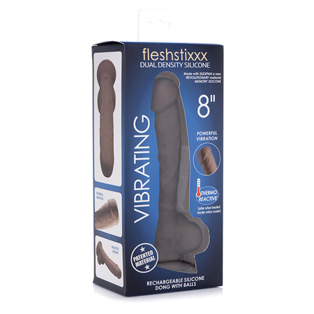 Curve Toys FLESHSTIXXX Rechargeable 8 in. Posable Vibrating Dildo with Balls & Suction Cup Brown - Not Very Vanilla