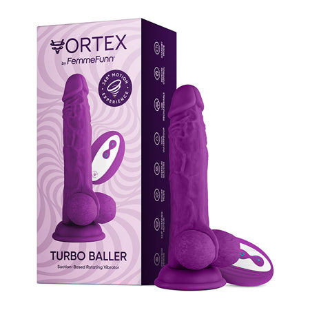 FemmeFunn Vortex Turbo Baller 2.0 8.25 in. Vibrating Rotating Dildo Purple - Not Very Vanilla