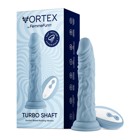 FemmeFunn Vortex Turbo Shaft 2.0 8 in. Silicone Vibrating Rotating Dildo Light Blue - Not Very Vanilla