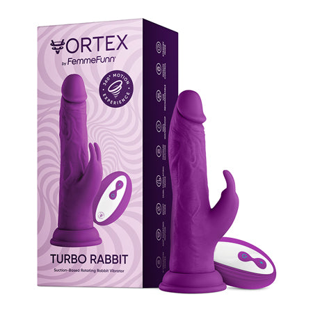 FemmeFunn Vortex Turbo Rabbit 2.0 8 in. Dual Stimulation Vibrating Dildo Purple - Not Very Vanilla