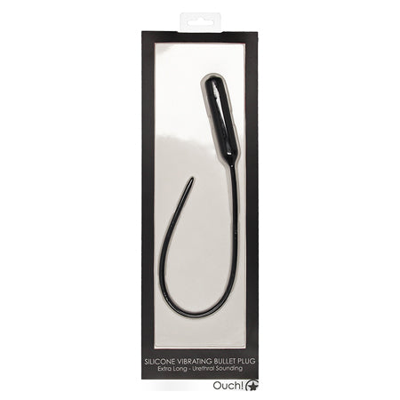 Ouch! Urethral Sounding Extra Long Silicone Vibrating Bullet Plug Black - Not Very Vanilla