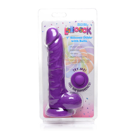 Curve Toys Lollicock 7 in. Silicone Dildo with Balls & Suction Cup Grape - Not Very Vanilla