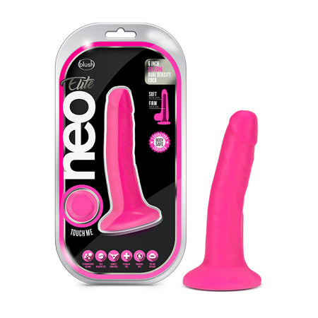 Blush Neo Elite 6 in. Silicone Dual Density Dildo with Suction Cup Neon Pink - Not Very Vanilla