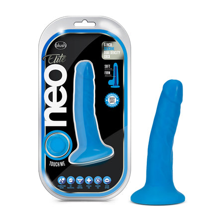 Blush Neo Elite 6 in. Silicone Dual Density Dildo with Suction Cup Neon Blue - Not Very Vanilla