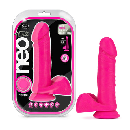 Blush Neo Elite 8 in. Silicone Dual Density Dildo With Balls & Suction Cup Neon Pink - Not Very Vanilla