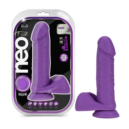 Blush Neo Elite 8 in. Silicone Dual Density Dildo With Balls & Suction Cup Neon Purple - Not Very Vanilla