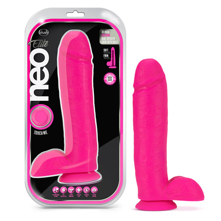 Blush Neo Elite 10 in. Silicone Dual Density Dildo with Balls & Suction Cup Neon Pink - Not Very Vanilla