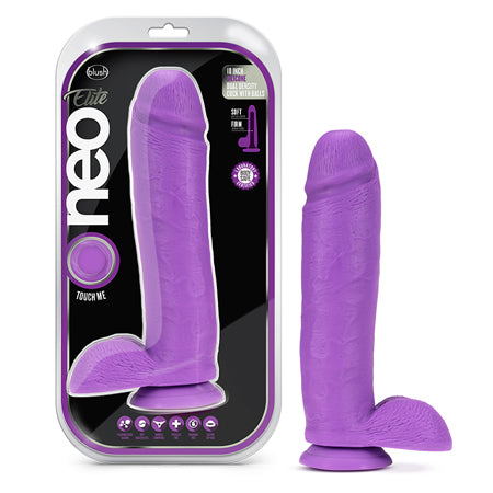 Blush Neo Elite 10 in. Silicone Dual Density Dildo with Balls & Suction Cup Neon Purple - Not Very Vanilla