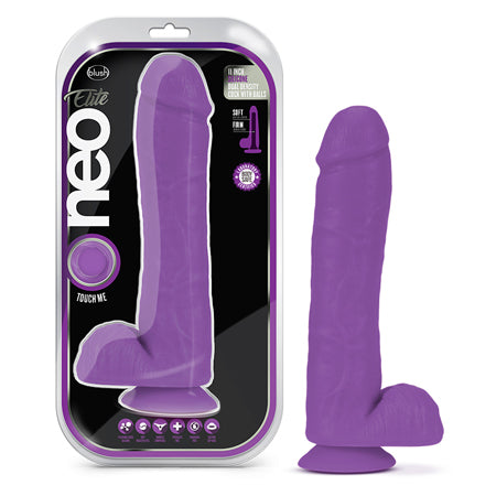 Blush Neo Elite 11 in. Silicone Dual Density Dildo with Balls & Suction Cup Neon Purple - Not Very Vanilla