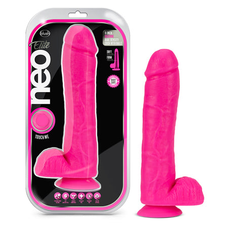 Blush Neo Elite 11 in. Silicone Dual Density Dildo with Balls & Suction Cup Neon Pink - Not Very Vanilla