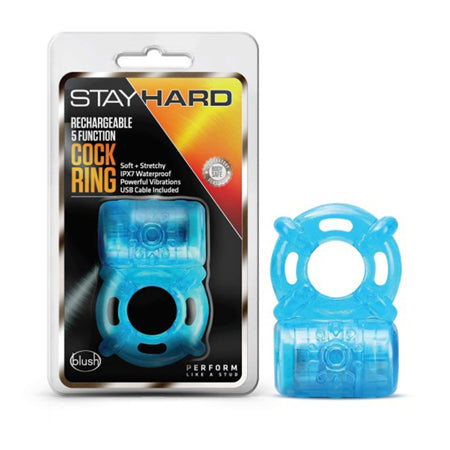 Blush Stay Hard Rechargeable 5 Function Vibrating Cockring Blue - Not Very Vanilla