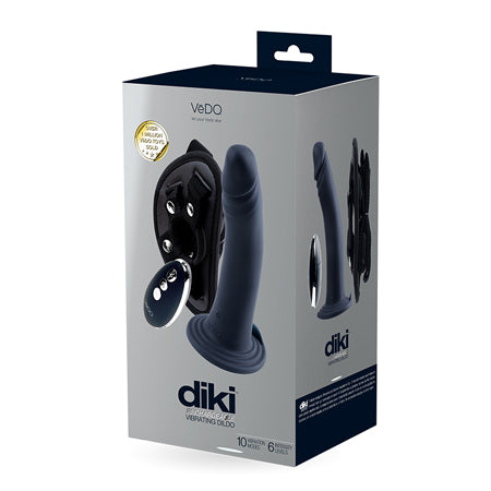 Vedo Diki Rechargeable Vibrating Dildo With Harness Just Black - Not Very Vanilla