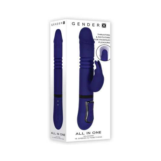 Gender X All In One Rechargeable Thrusting Rotating Silicone Rabbit Vibrator Purple