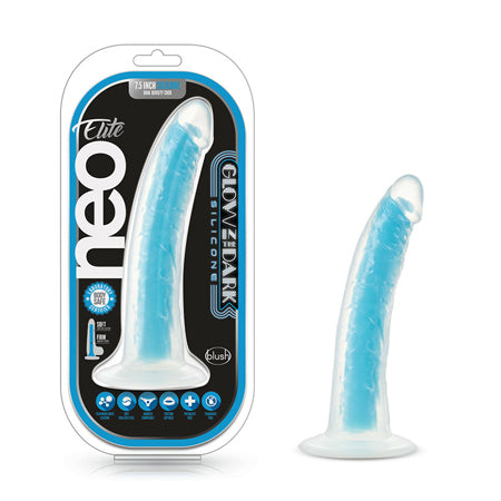 Blush Neo Elite Glow in the Dark Prysm 7 in. Silicone Dual Density Dildo with Suction Cup Neon Blue - Not Very Vanilla