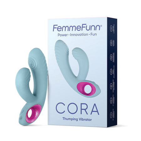 FemmeFunn Cora Rechargeable Silicone Thumping Dual Stimulation Vibrator Light Blue - Not Very Vanilla