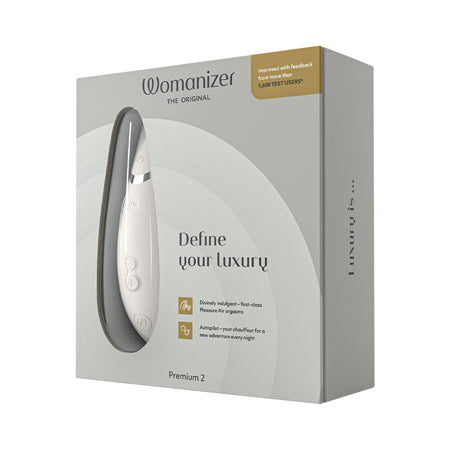 Womanizer Premium 2 Rechargeable Silicone Luxurious Pleasure Air Clitoral Stimulator Warm Gray - Not Very Vanilla