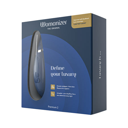 Womanizer Premium 2 Rechargeable Silicone Luxurious Pleasure Air Clitoral Stimulator Blueberry - Not Very Vanilla