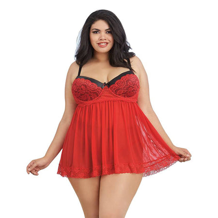 Dreamgirl Stretch Mesh and Lace Babydoll Ruby Queen 3X Hanging - Not Very Vanilla