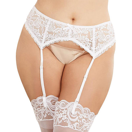 Dreamgirl Plus-Size Sexy And Delicate Scalloped Lace Garter Belt White Queen Hanging - Not Very Vanilla