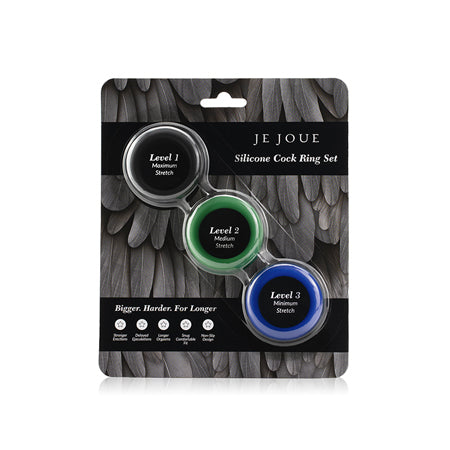 Je Joue Silicone Cock Ring 3-Piece Set Black/Green/Blue - Not Very Vanilla