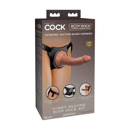 Pipedream King Cock Elite Comfy Silicone Body Dock Kit With Dildo Tan/Black - Not Very Vanilla