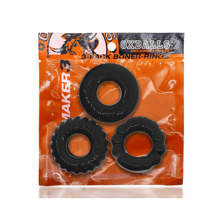 OxBalls Bonemaker 3-Pack Boner Cockring Kit FLEXtpr Black - Not Very Vanilla