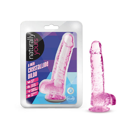 Blush Naturally Yours Crystalline 6 in. Dildo with Balls & Suction Cup Rose - Not Very Vanilla