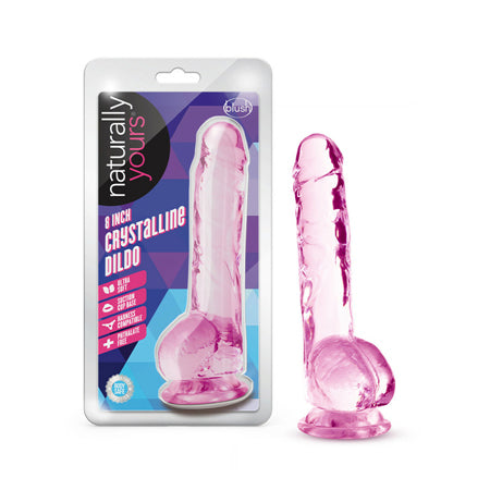 Blush Naturally Yours Crystalline 8 in. Dildo with Balls & Suction Cup Rose - Not Very Vanilla