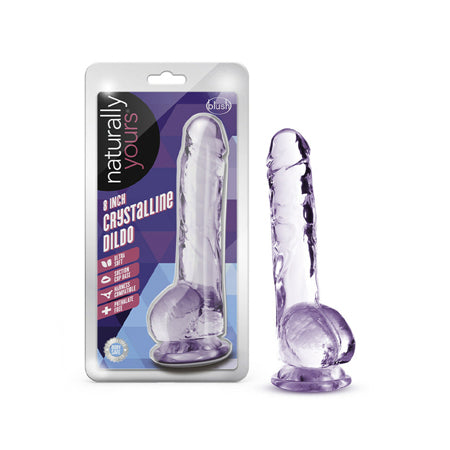 Blush Naturally Yours Crystalline 8 in. Dildo with Balls & Suction Cup Amethyst - Not Very Vanilla