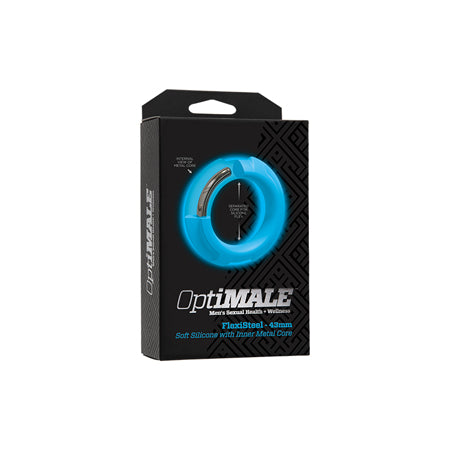 OptiMALE FlexiSteel Silicone, Metal Core Cock Ring 43 mm Blue - Not Very Vanilla