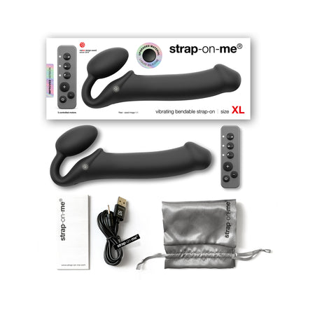 Strap-On-Me Rechargeable Remote-Controlled Silicone Vibrating Bendable Strap-On Black XL - Not Very Vanilla