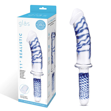 Glas 11 in. Realistic Double Ended Glass Dildo with Handle - Not Very Vanilla